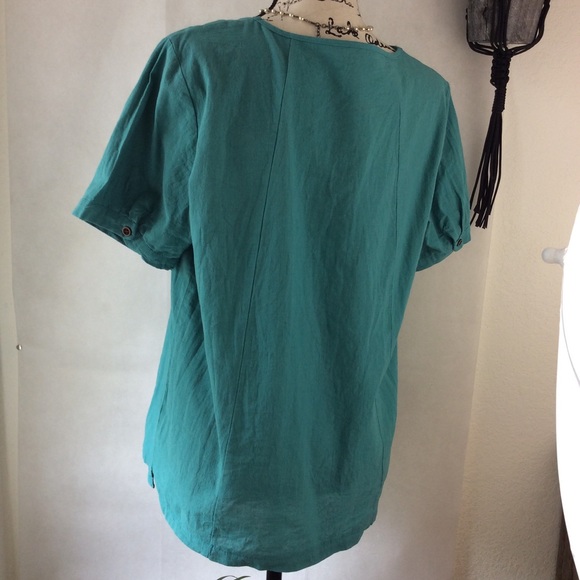 Teal Boho Floral Embroidered Short Sleeve Top XL - Picture 6 of 12